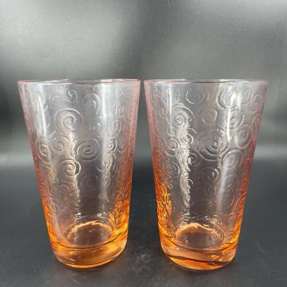 Libby Pink Galaxy Glasses Atomic Drinking Glasses Highball Tumbler Set 2 Vintage